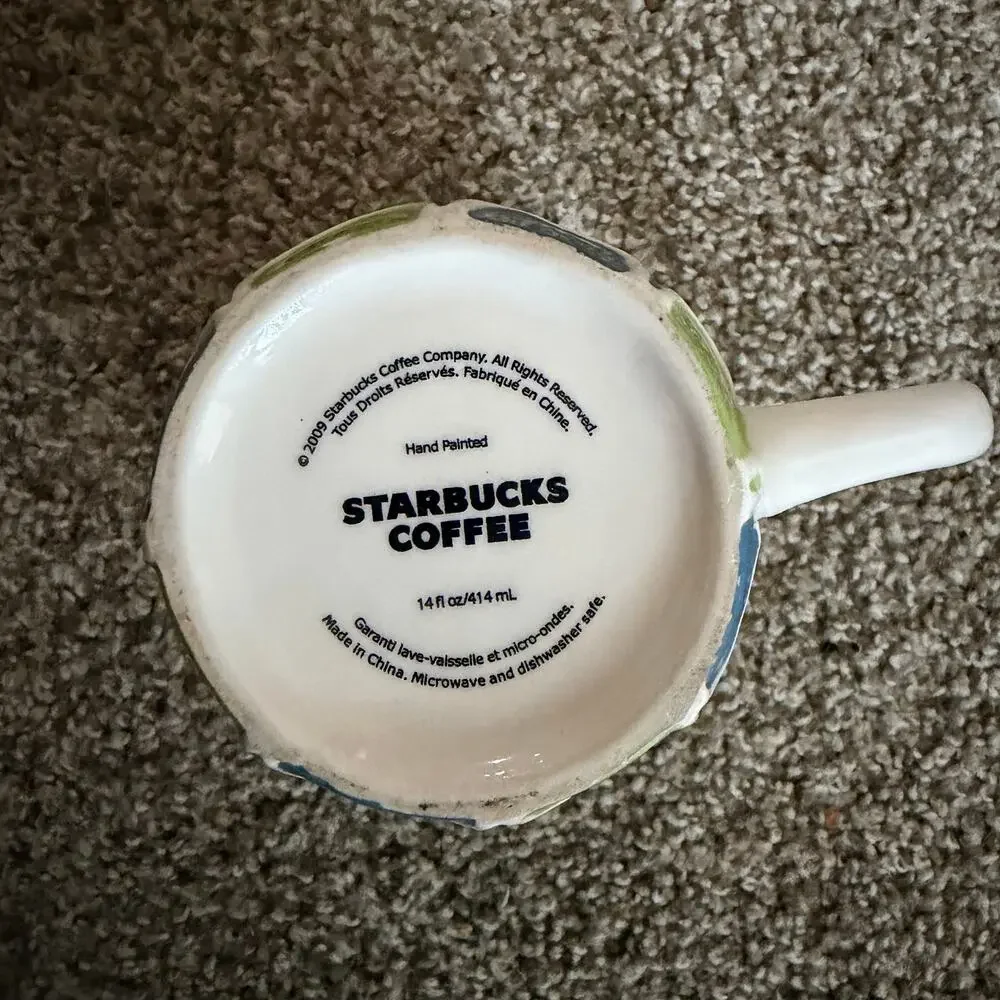 STARBUCKS Coffee Mug 2009 Mermaid Scales Cup Blue Green 14oz Hand Painted 3D